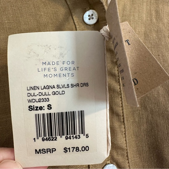 NWT! FAHERTY Women SMALL 100% Linen Sleeveless Laguna Dress Shirtdress Belted - Picture 9 of 9